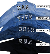 Load image into Gallery viewer, KIDS CUSTOM DENIM JACKET- Basic Black White Alphabet