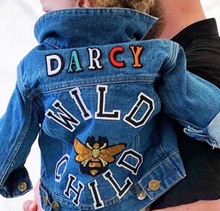 Load image into Gallery viewer, KIDS CUSTOM DENIM JACKET- Statement Trouble Maker